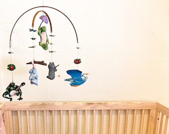 Swamp Theme Paper Mache Baby Mobile for Nursery Decor, Hand Painted Hanging Mobile