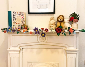 Handmade Floral Garland: Stone Clay & Papier-Mâché Art Decor