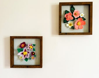 Handmade Flower Shadowbox Set: Stone Clay & Papier-Mâché Art