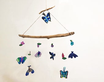 Tiered Driftwood Butterfly and Moth Hanging Mobile - Jewel Tones