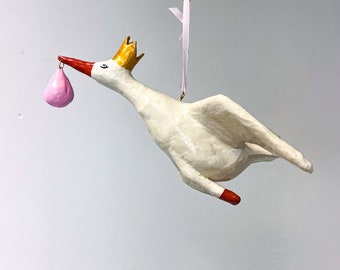 Handcrafted Stork Ornament: Expecting Mama Gift, Nursery Decoration