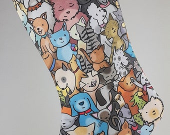 Birthday Stocking with Cartoon Animals Dogs Cats Pigs Parrots Fox Frogs Roosters and More. Great gift for pet parents, vets, and vet techs