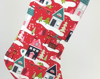Snowy Village Christmas Stocking, Choose from Five Design Layouts