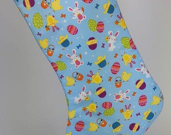 Blue Easter Stocking With Bunnies and Chicks for Boys and Girls, Great Alternative to Easter Baskets