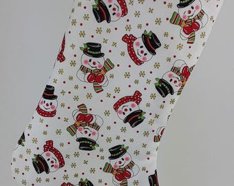 Snowmen Print Christmas Stocking, Cotton Lined