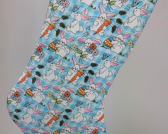 Easter Stocking With Easter Bunnies on Blue Gingham for Kids and Adults, Awesome Alternative to an Easter Basket
