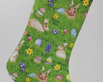 Easter Stocking With Bunnies and Flowers for Kids and Adults Great Alternative to Easter Baskets!