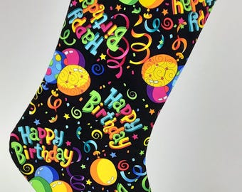 Birthday Celebration Stocking Available in Your Choice of Five Lining Colors