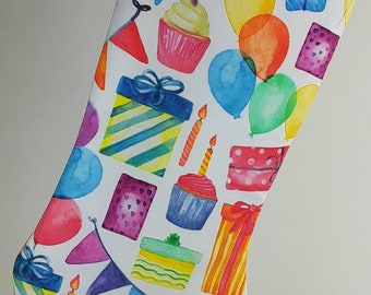 Really Colorful Birthday Stocking for Kids, Teens and Adults, Your Choice of Three Lining Colors
