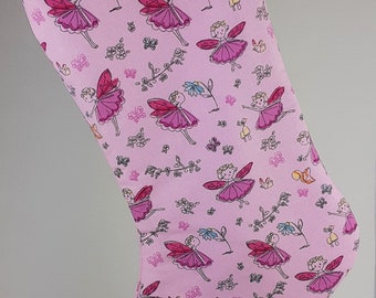 Birthday Stocking with Pink Fairies, Butterflies, Bunnies and Flower, Unique birthday gift for girls