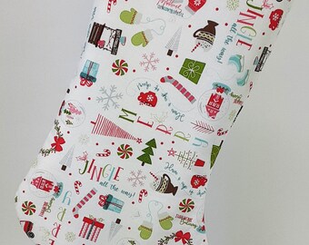 Retro Christmas Stocking Printed With Jingle All The Way and Other Holiday Greetings