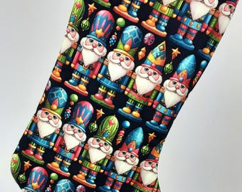 Christmas Stocking with Jewel Tone Nutcrackers LIMITED EDITION Your Choice of Four Lining Colors