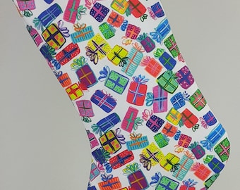 Fun Birthday Stocking Printed with Colorfully Wrapped Presents, Unique Gift for People of All Ages, Kids, Teenagers and Adults