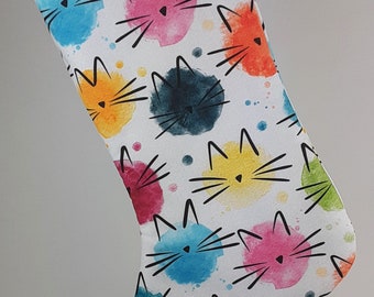 Birthday Stocking with Watercolor Cat Faces, Unique Gift for Cat Lovers