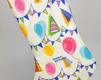 Happy Birthday Gift Stocking for Kids, Teens and Adults, Your Choice of Three Lining Colors