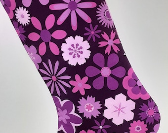 Retro Purple Flowers Birthday Stocking 1960s Design