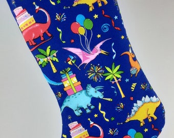 Birthday Stocking with Dinosaurs Having a Birthday Party Your Choice of 4 Lining Colors