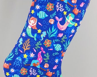 Birthday Gift Stocking with Mermaids, Seahorses, Starfish, Seashells, Tropical Fish and Cute Octopuses