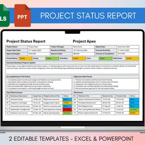 Project Status Report Template, Project Dashboard, Project Management, Project Manager Template, Project Planner, Digital Download
