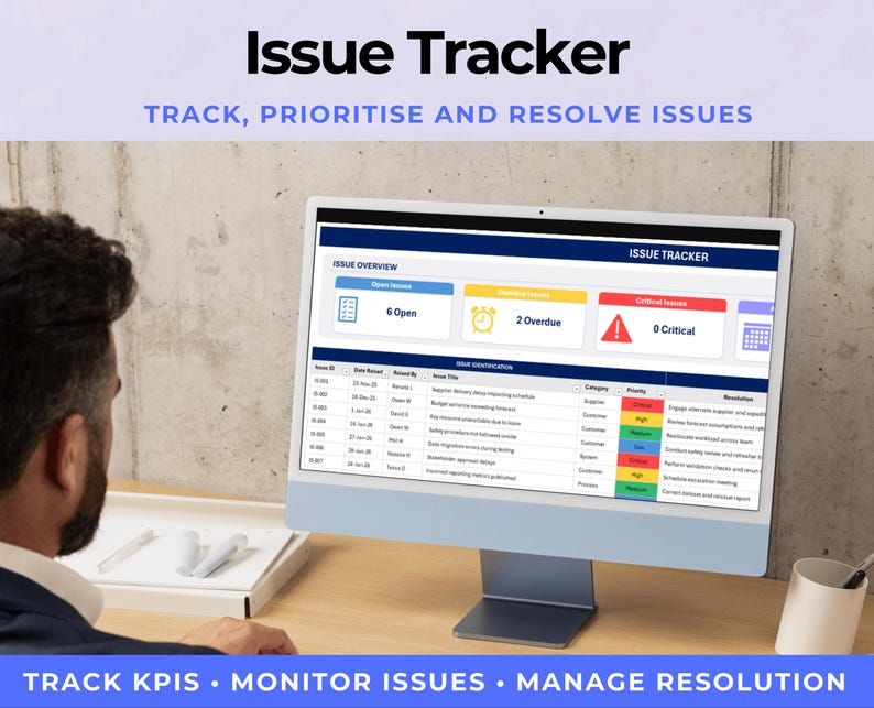 Issue Tracker Project Management Issue Tracker Excel Template | Project Issue Log & Action Tracker | KPI ...