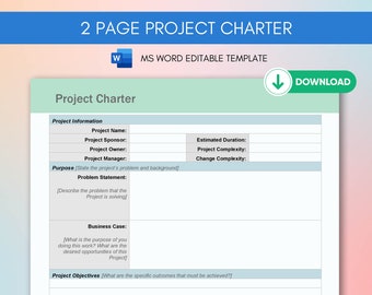 Project Charter Template, Project Initiation Document, Project Management, Project Manager Template, Project Planner, Digital Download