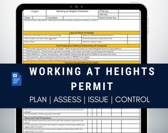 Working at Heights Permit Template: Workplace Safety Form (Digital Download)
