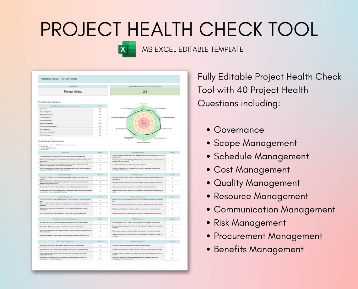Project Health Check Tool, Project Management Template, Project Status ...