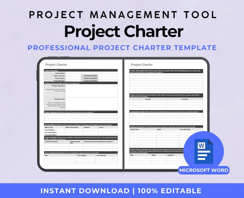 Project Charter Template | Project Brief Initiation | Word Project ...
