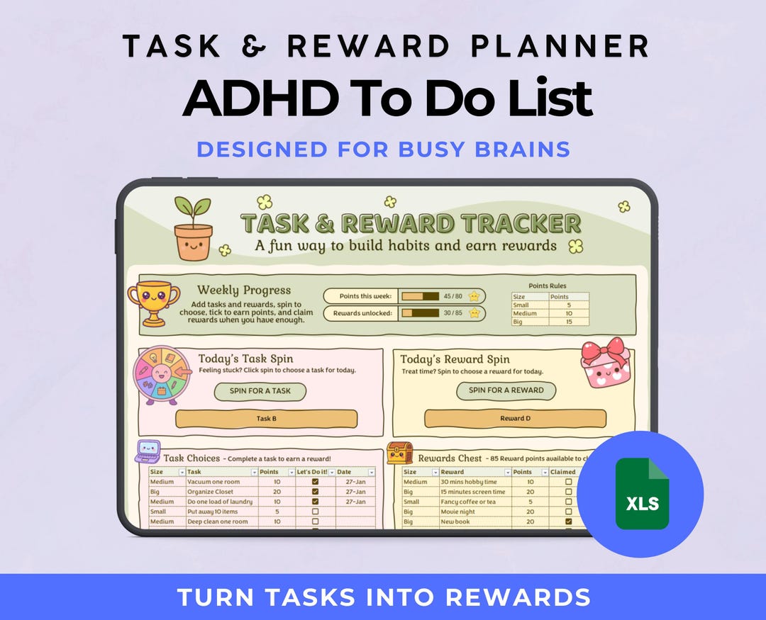 ADHD Planner Excel | Gamified Task & Reward System | Priority Task List ...