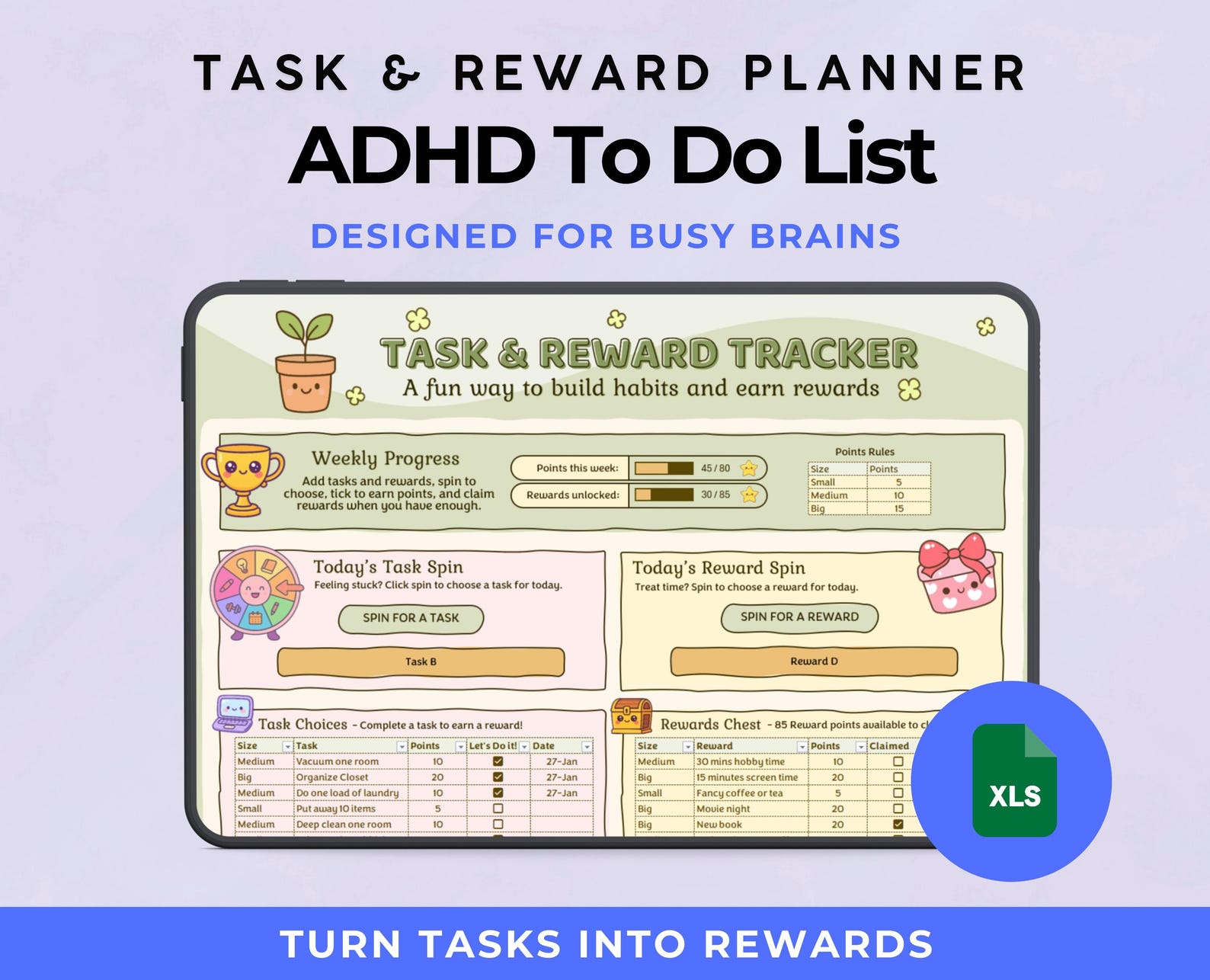 Task Reward ADHD Planner Excel | Gamified Task & Reward System | Priority Task List ...