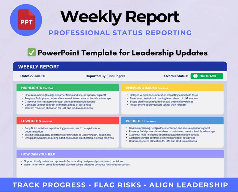 Executive Weekly Status Report Template | Powerpoint Executive Update ...