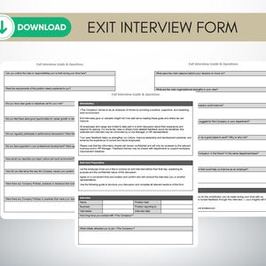 Exit interview template, exit interview form, HR offboarding template, employee exit interview, exit interview questions, interview script, editable Word document, printable HR template, employee feedback form, HR printable, business forms, staff offboarding checklist, employee experience survey, workplace feedback, human resources tools, corporate templates, employee resignation interview, HR questionnaire, digital download form, small business HR, employee turnover, personnel exit procedure