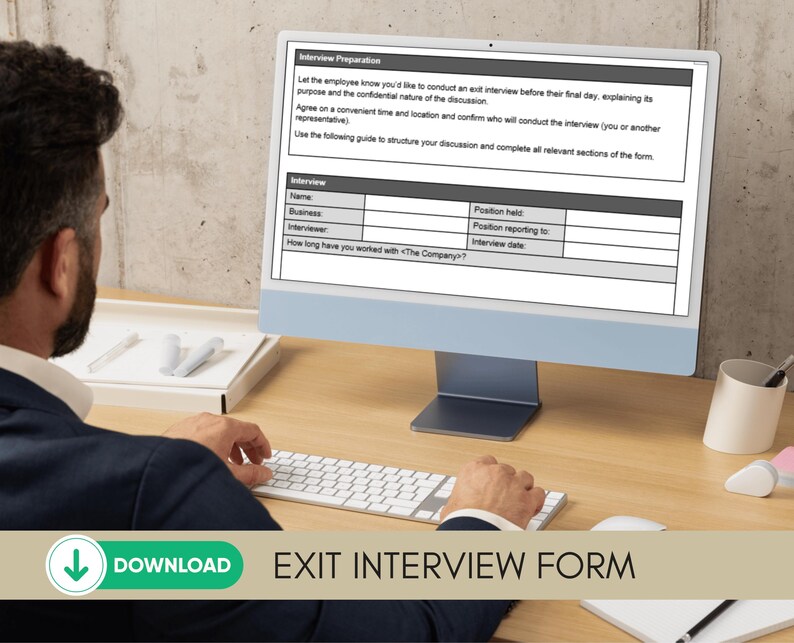 Exit interview template, exit interview form, HR offboarding template, employee exit interview, exit interview questions, interview script, editable Word document, printable HR template, employee feedback form, HR printable, business forms, staff offboarding checklist, employee experience survey, workplace feedback, human resources tools, corporate templates, employee resignation interview, HR questionnaire, digital download form, small business HR, employee turnover, personnel exit procedure