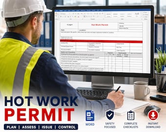 Hot Work Permit Template | Workplace Safety Form | Construction Safety Permit | Welding Permit Word Template | WHS OHS