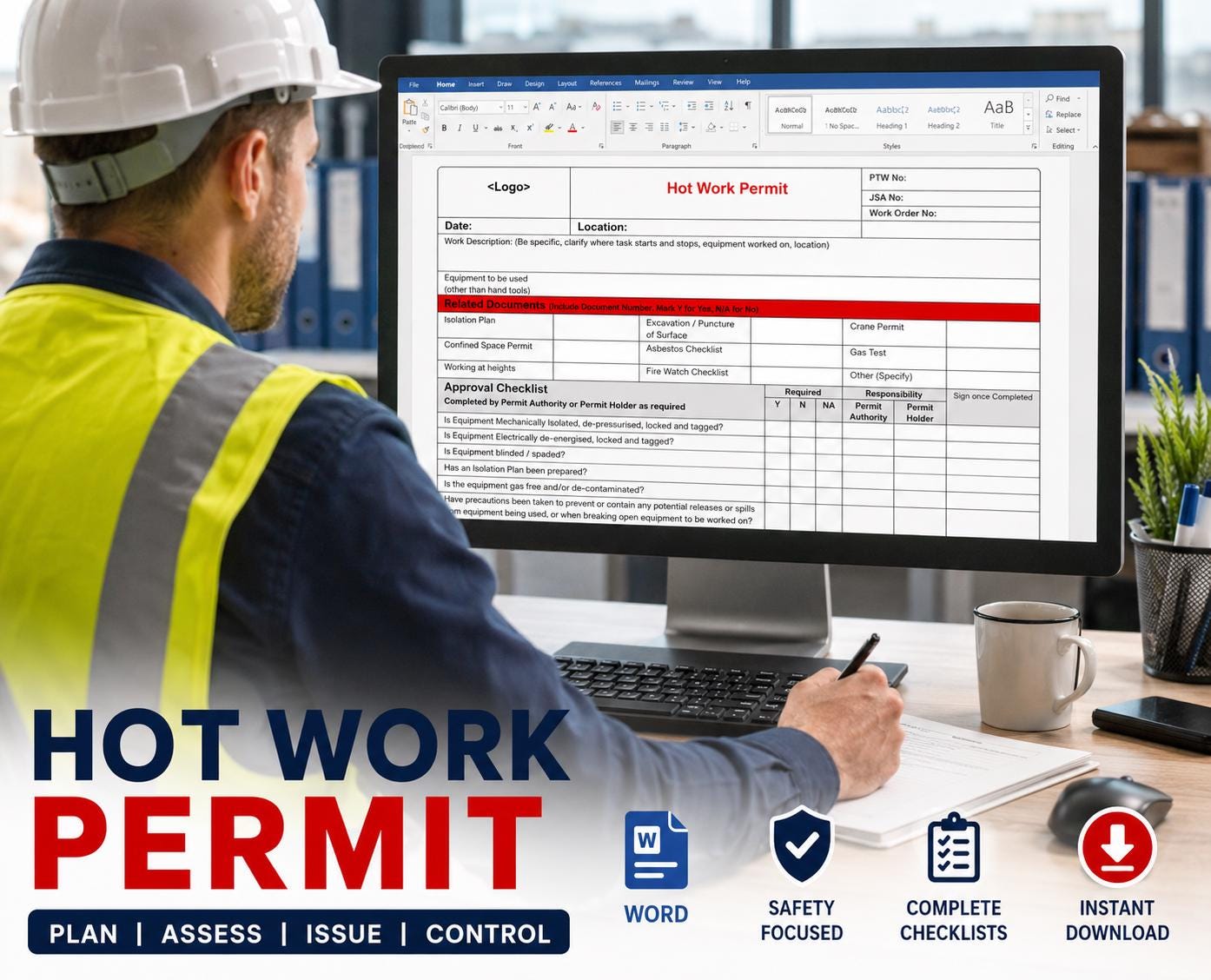 Hot Work Permit Template | Workplace Safety Form | Construction Safety ...