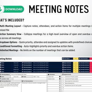 Meeting Agenda & Notes Template | Excel Template | Multi Meeting Action ...