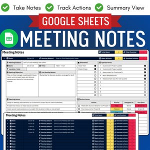 Google Sheets Meeting Agenda & Notes Template | Multi Meeting Action Tracker | 1:1 Manager Employee Meeting Meetings | Project Meeting