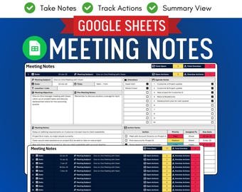 Google Sheets Meeting Agenda & Notes Template | Multi Meeting Action Tracker | 1:1 Manager Employee Meeting Meetings | Project Meeting