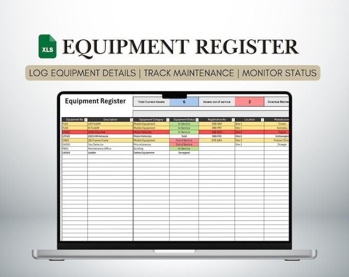 Equipment Maintenance Tracker Excel and Google Sheet - Etsy Canada