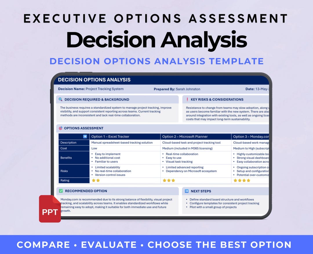 Decision Matrix Template | Options Analysis | Business Case | Cost ...