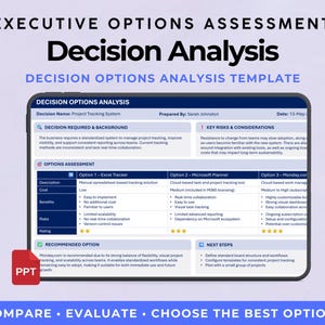 Decision Matrix Template | Options Analysis | Business Case | Cost Benefit Risk Comparison | Executive Decision Making Slide Presentation