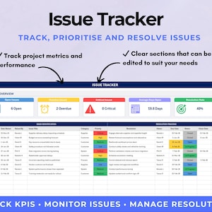 Issue Tracker Excel Template | Project Issue Log & Action Tracker | KPI ...