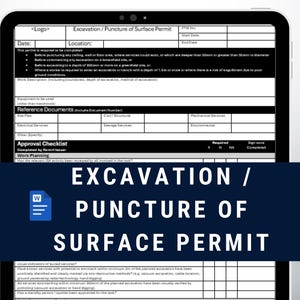 Excavation and Puncture of Surface Permit | Permit to Work | Authority to Work | Workplace Safety Template | Dig Permit | Services Clearance