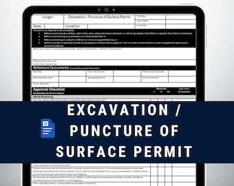 Excavation Permit Template | Operations Safety Permit | Excavation Checklist & Compliance Form