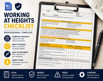 Working at Heights Permit Template | Operations Safety Permit | Height Work Inspection Form