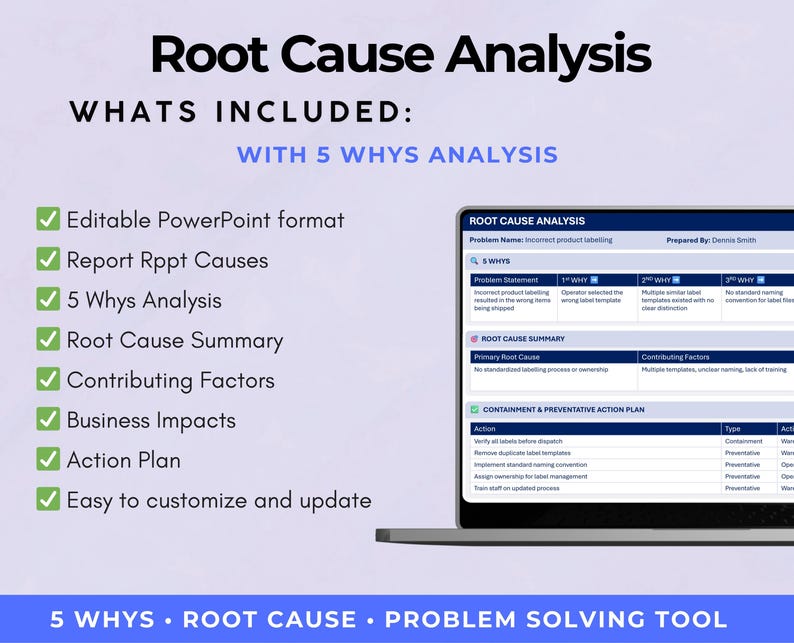 Root Cause Analysis Template | 5 Whys Template | Problem Solving Report ...