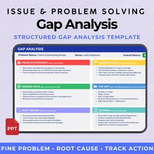 Gap Analysis Template PPT, Executive Business Improvement Worksheet, Process Review Tool, Strategy Planning, Problem Solving Framework