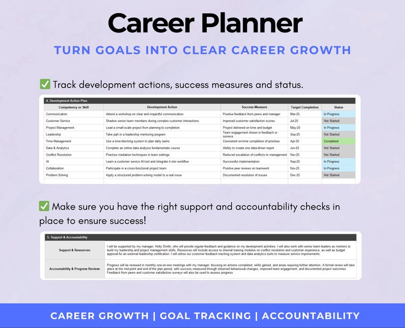 Career Planner | Development Plan Template Excel | Skills & Competency ...