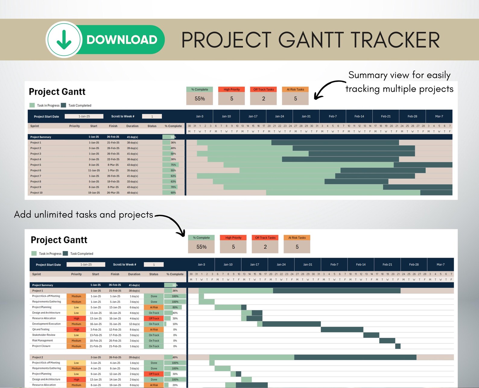 Gantt Chart Template | Excel Project Timeline Tracker | Milestone ...