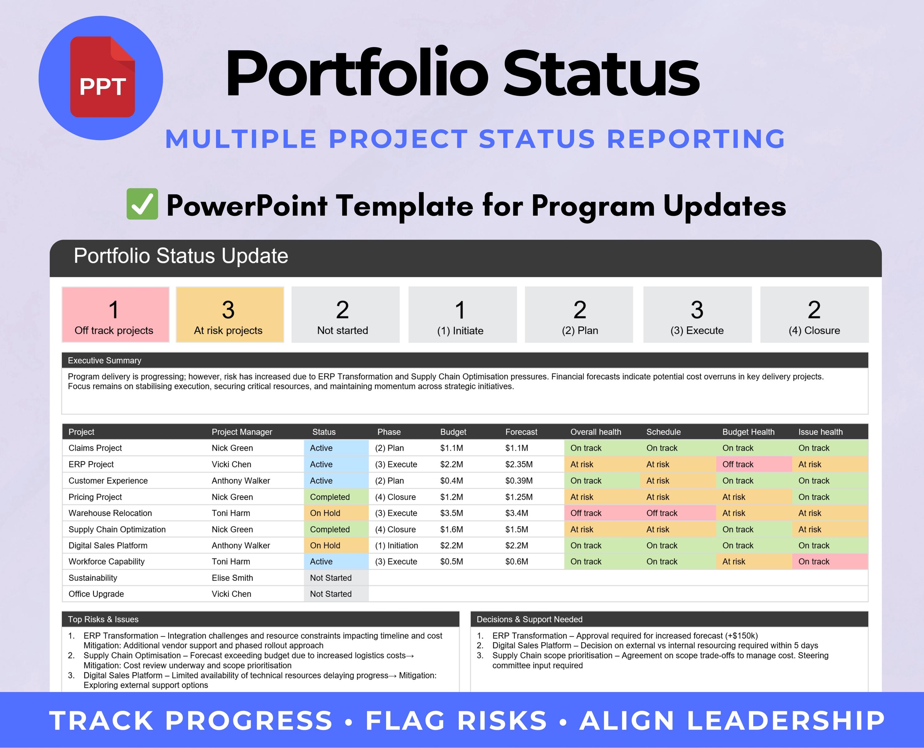 Executive Project Portfolio Status Report Template | Powerpoint Program ...